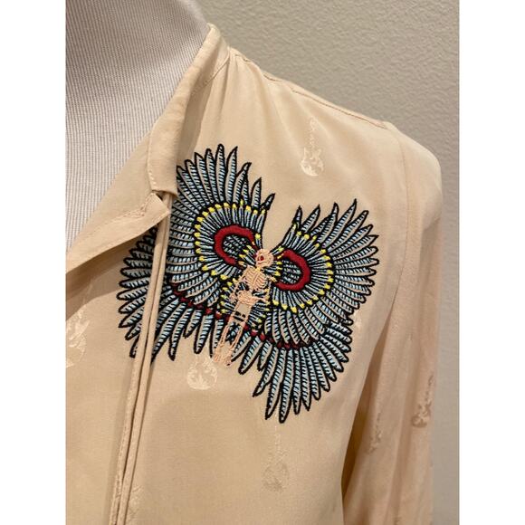Zadig & Voltaire Silk Blouse Tiago Jac Bis Guitar Skeleton Angel L/S Size Small - Picture 3 of 6